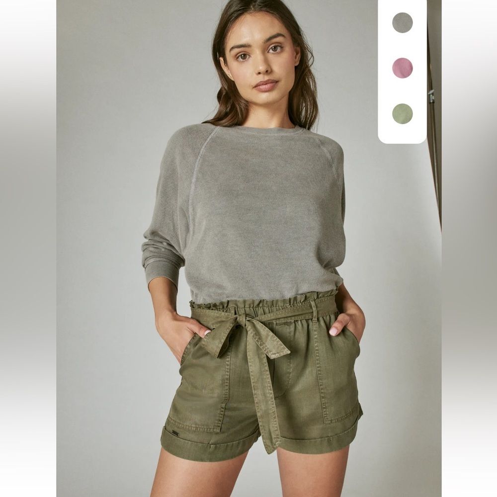 LUCKY BRAND Grey Raglan Waffle Popover Crop Long Sleeve Small